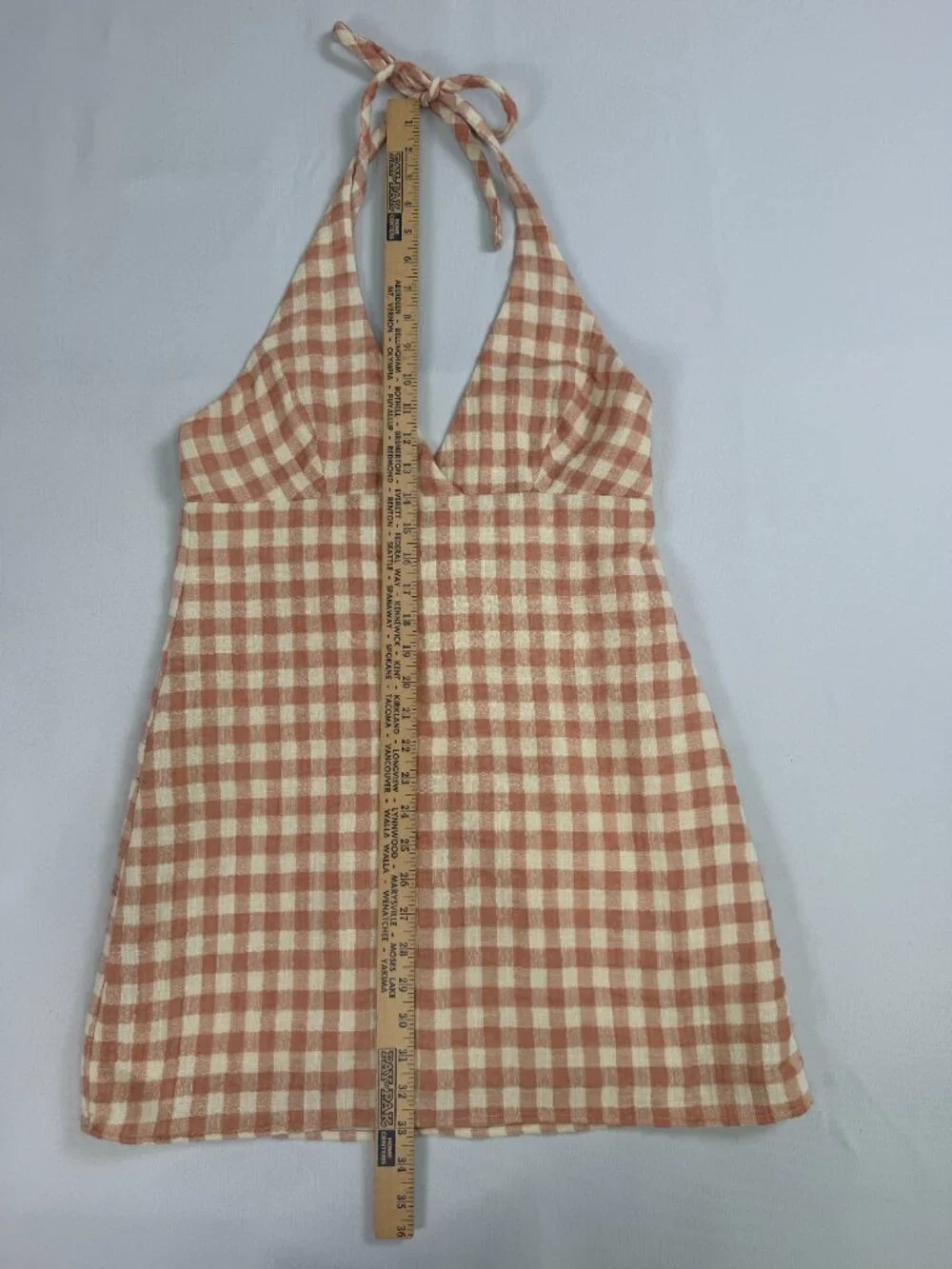 Rust Brown Gingham Halter Mini Dress Cottagecore - Picture 3 of 7